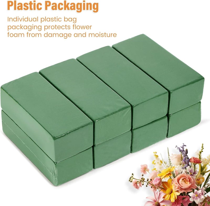 Audab 8 Pcs Floral Foam Blocks for Flower Arrangement (7.8” L x 3.5” W x 2.4” H) Wet and Dry Green Floral Foam for Wedding, Birthdays, Home Decorations - Image 2